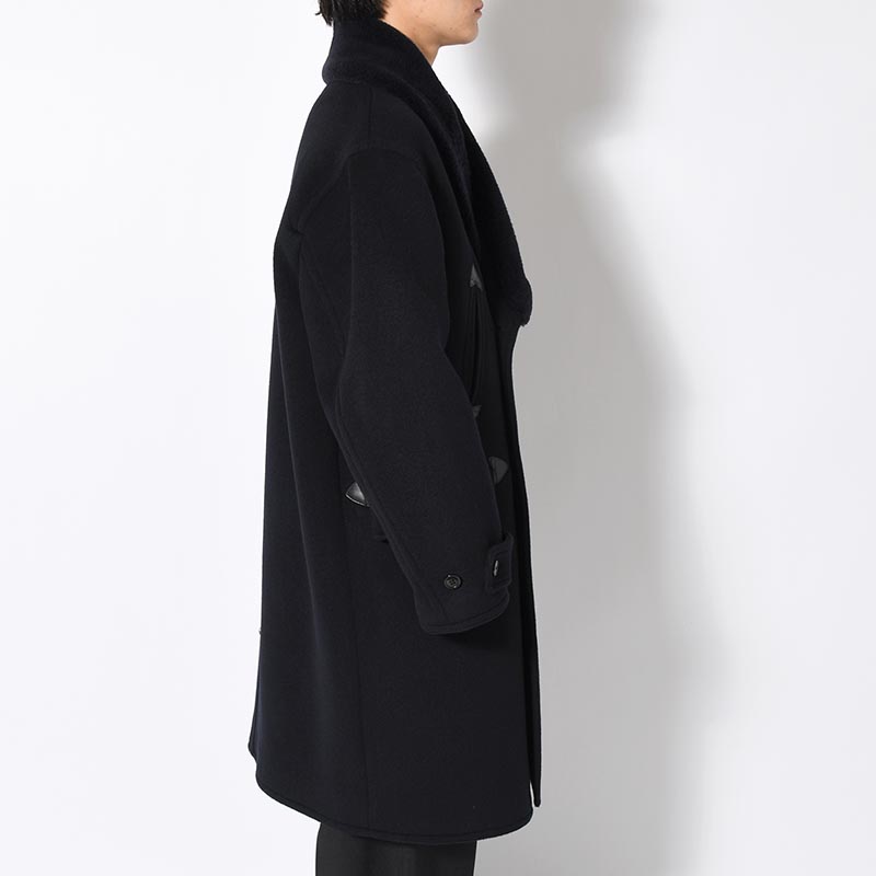 Wool Beaver Mackinaw Coat Fur Collar -BlackNavy-