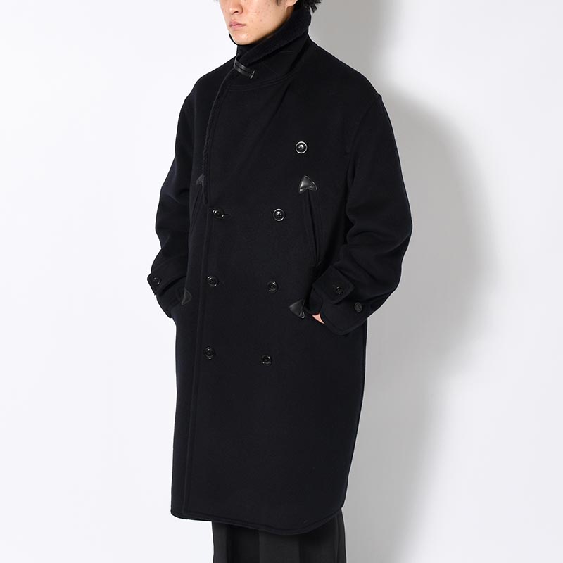 Wool Beaver Mackinaw Coat Fur Collar -BlackNavy-