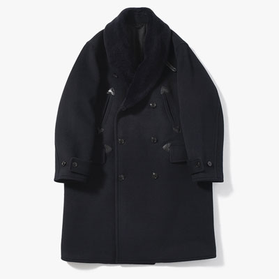 Wool Beaver Mackinaw Coat Fur Collar -BlackNavy-