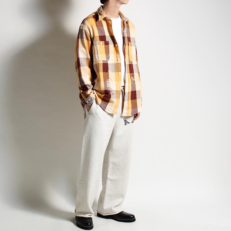 REPAIR AGEING FLANNEL SHIRT -BROWN×YELLOW×WHITE AGEING-