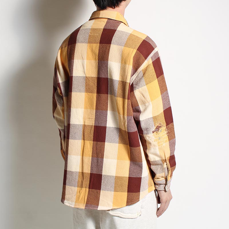 REPAIR AGEING FLANNEL SHIRT -BROWN×YELLOW×WHITE AGEING-