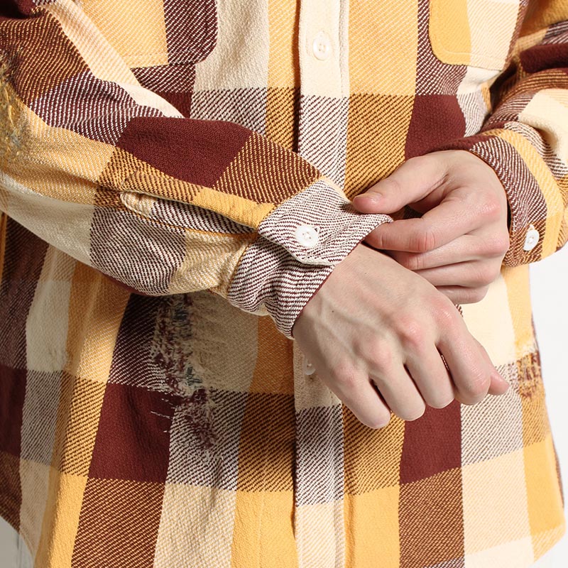 REPAIR AGEING FLANNEL SHIRT -BROWN×YELLOW×WHITE AGEING-