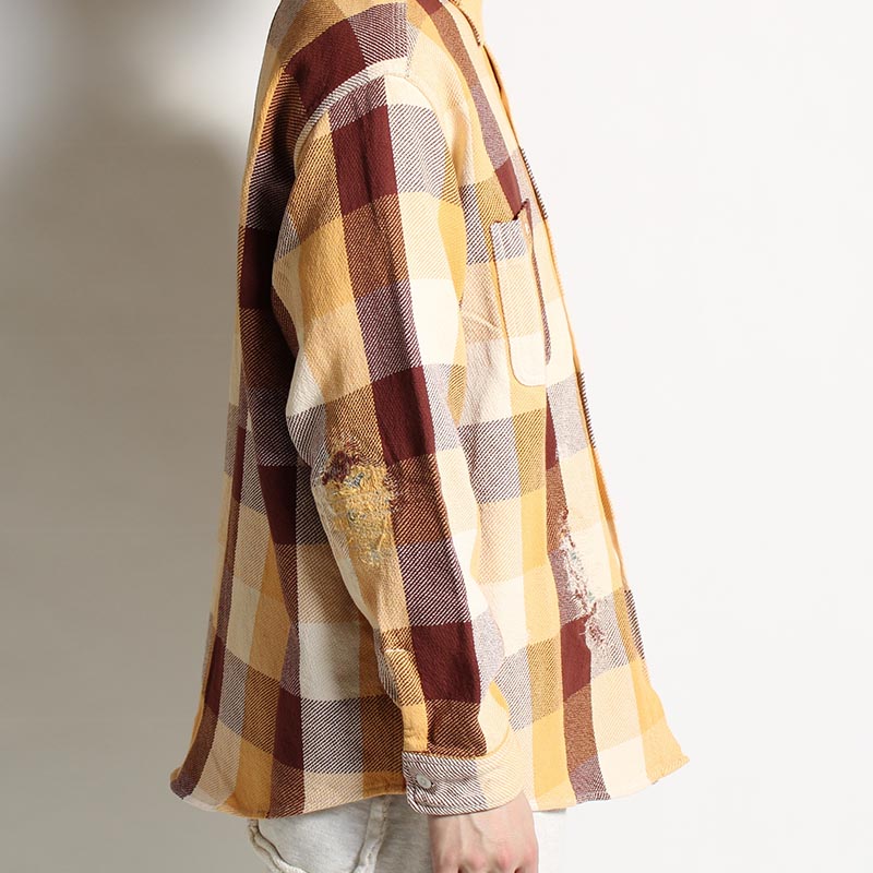 REPAIR AGEING FLANNEL SHIRT -BROWN×YELLOW×WHITE AGEING-