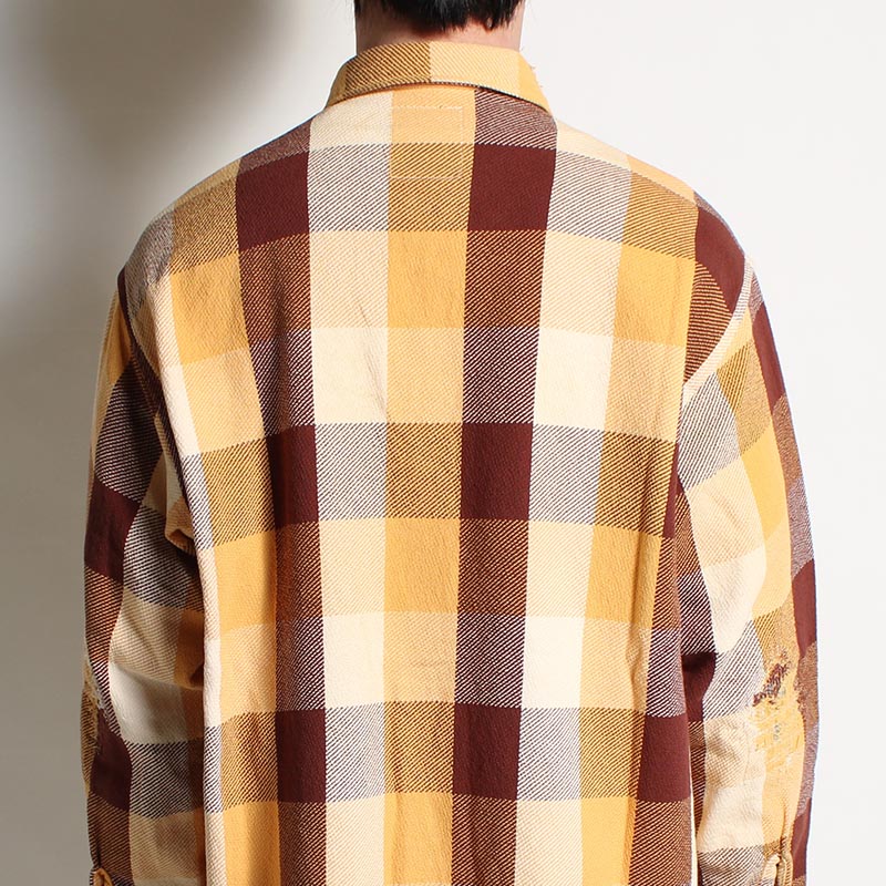 REPAIR AGEING FLANNEL SHIRT -BROWN×YELLOW×WHITE AGEING-