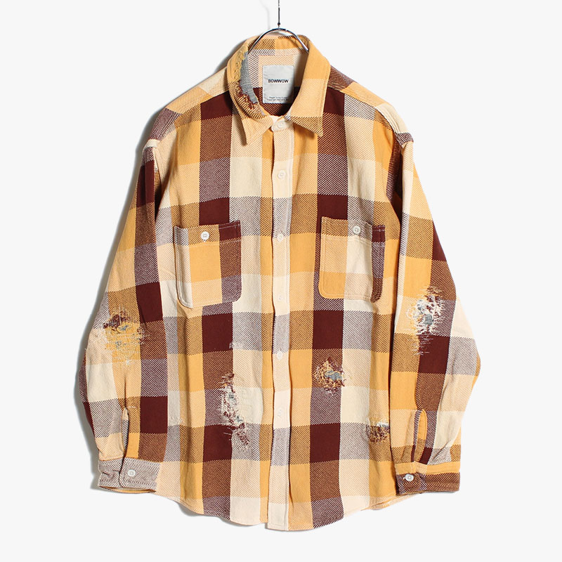 REPAIR AGEING FLANNEL SHIRT -BROWN×YELLOW×WHITE AGEING-