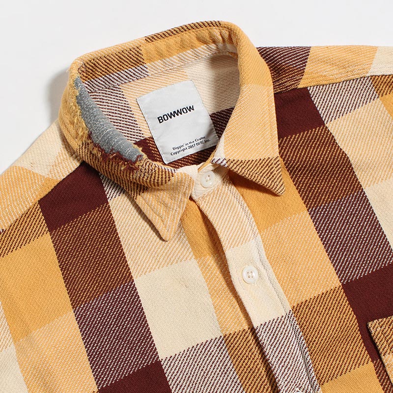 REPAIR AGEING FLANNEL SHIRT -BROWN×YELLOW×WHITE AGEING-