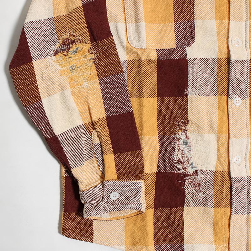 REPAIR AGEING FLANNEL SHIRT -BROWN×YELLOW×WHITE AGEING-