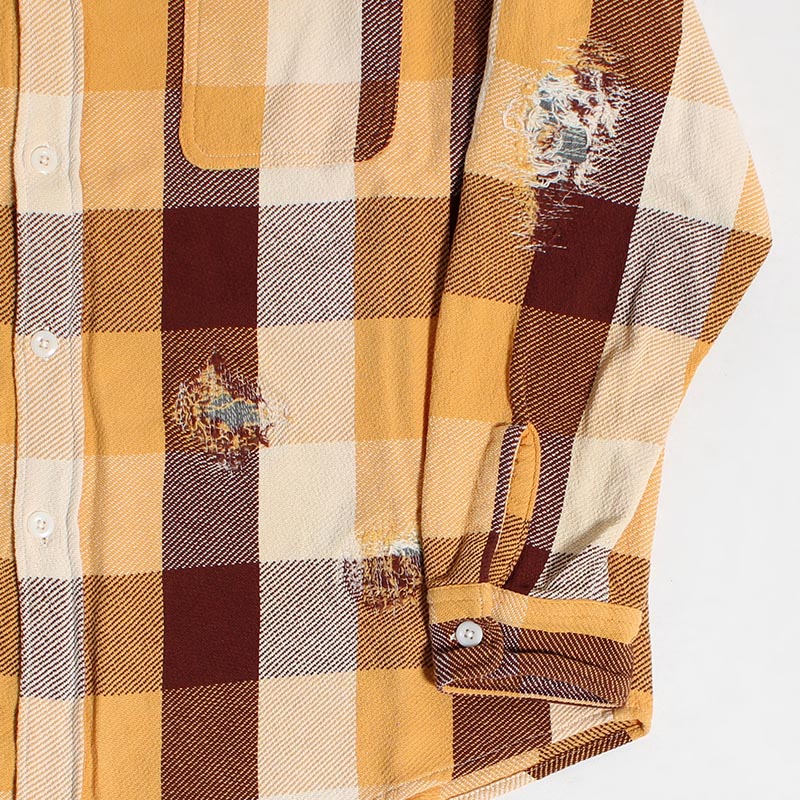 REPAIR AGEING FLANNEL SHIRT -BROWN×YELLOW×WHITE AGEING-