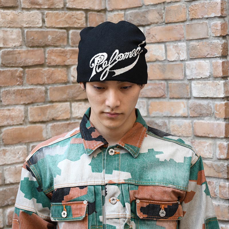 SCRIPT LOGO REVERSIBLE BEANIE -BLACK/BROWN-