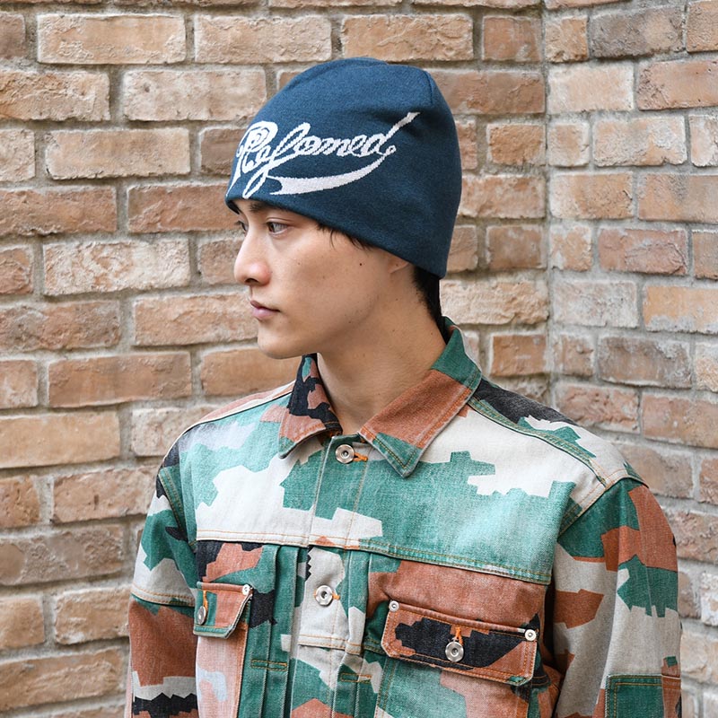 SCRIPT LOGO REVERSIBLE BEANIE -BLUE/ORANGE-