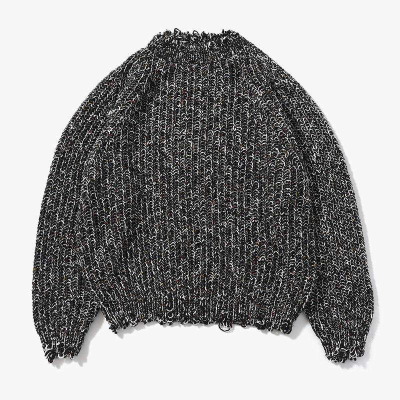 COLOR NEP DAMAGE KNIT -BLACK MIX-