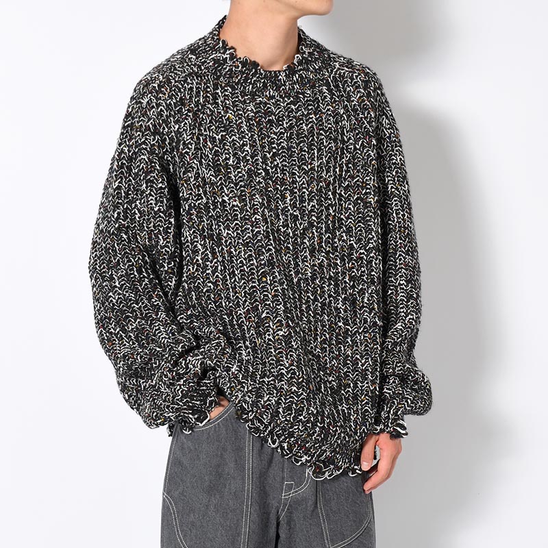 COLOR NEP DAMAGE KNIT -BLACK MIX-