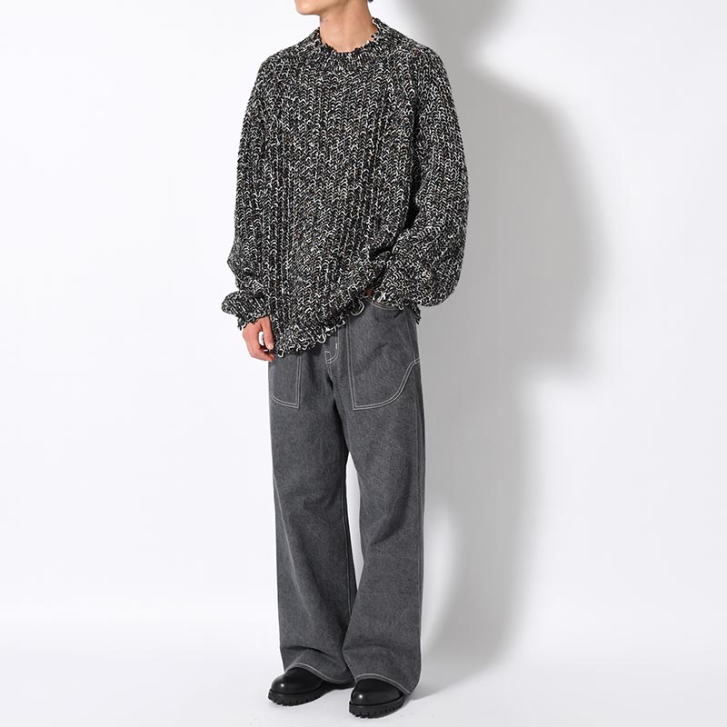 COLOR NEP DAMAGE KNIT -BLACK MIX-