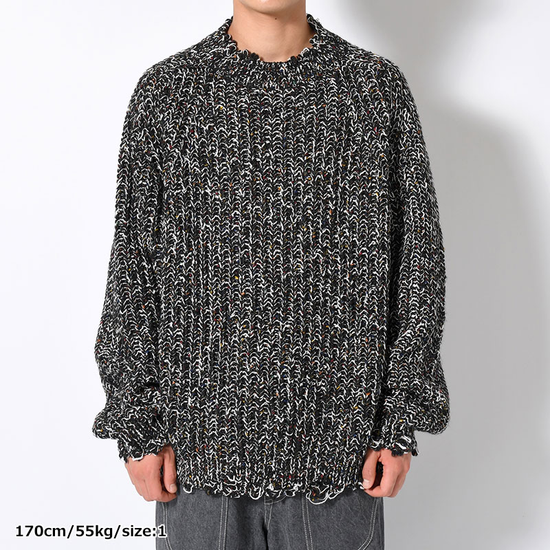 COLOR NEP DAMAGE KNIT -BLACK MIX-