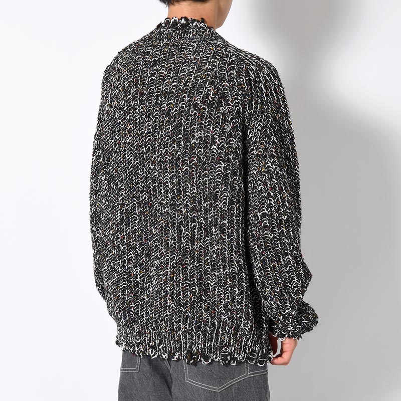 COLOR NEP DAMAGE KNIT -BLACK MIX-