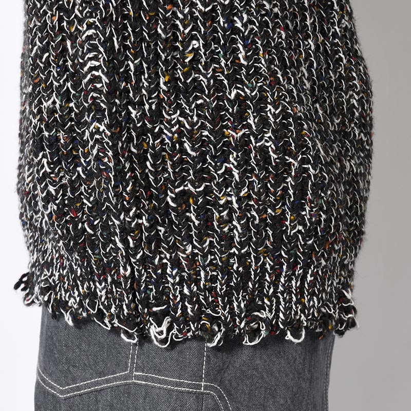 COLOR NEP DAMAGE KNIT -BLACK MIX-