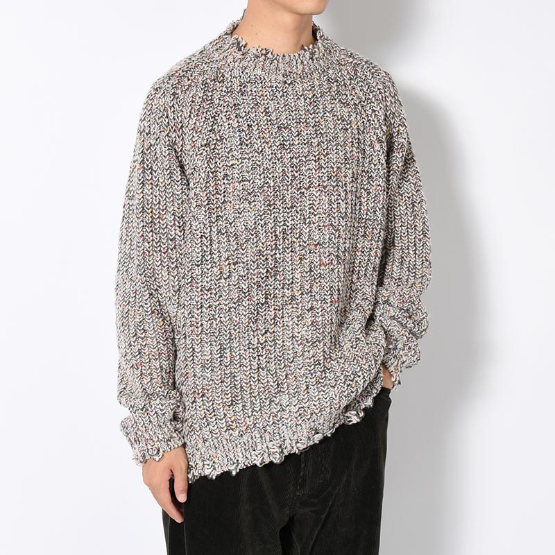 COLOR NEP DAMAGE KNIT -BEIGE MIX-