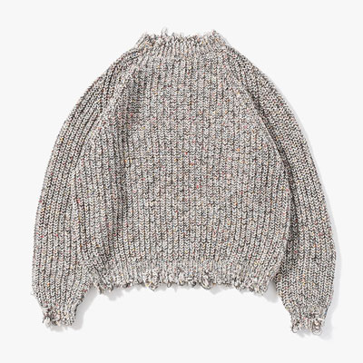 COLOR NEP DAMAGE KNIT -BEIGE MIX-