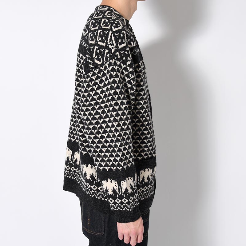 SHETLAND NORDIC CARDIGAN -BLACK-