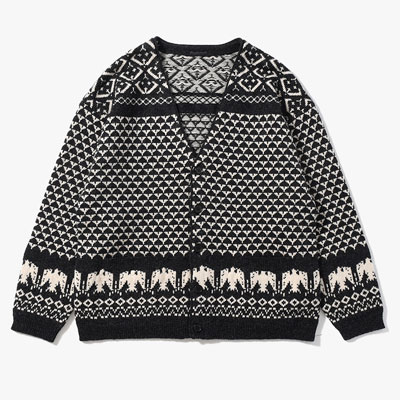 SHETLAND NORDIC CARDIGAN -BLACK-