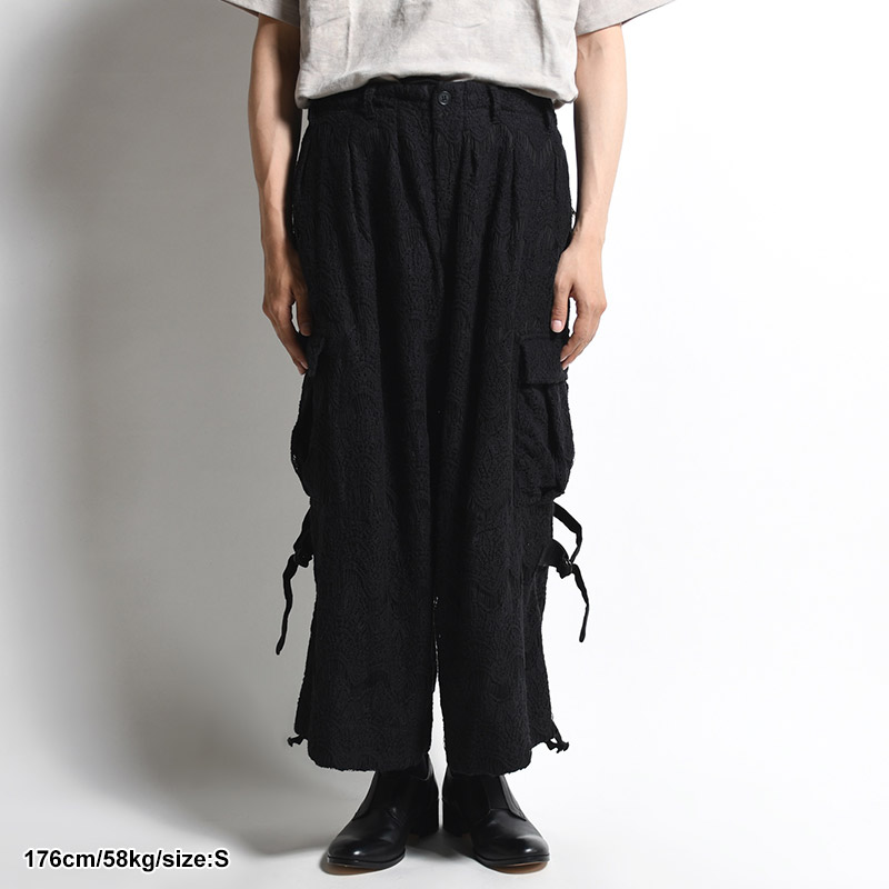 LACE X BAND WIDE SLACKS -BLACK-