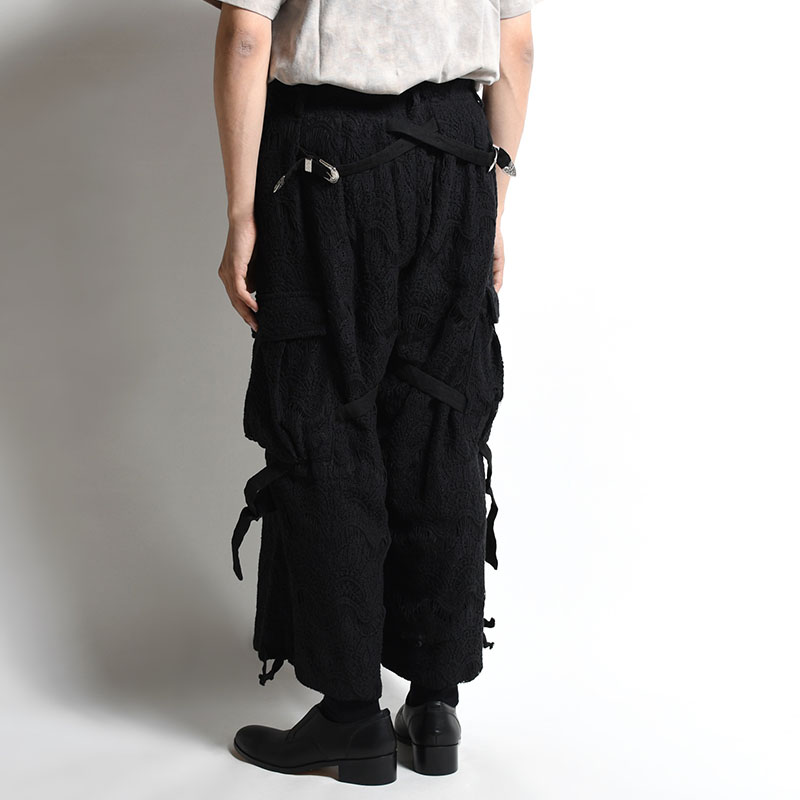 LACE X BAND WIDE SLACKS -BLACK-