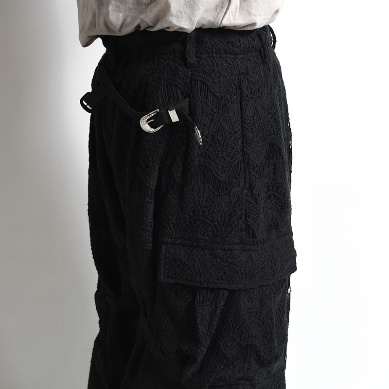 LACE X BAND WIDE SLACKS -BLACK-