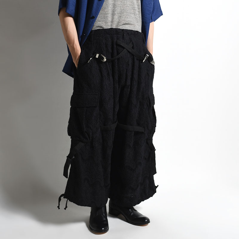 LACE X BAND WIDE SLACKS -BLACK-