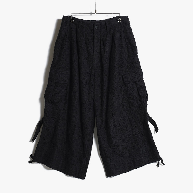 LACE X BAND WIDE SLACKS -BLACK-