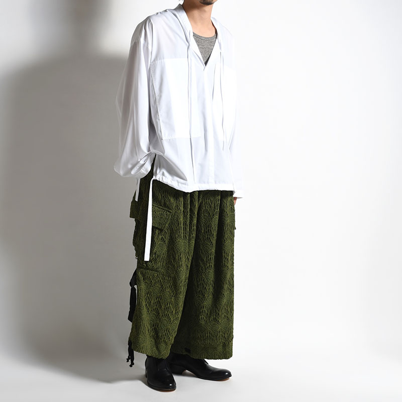 LACE X BAND WIDE SLACKS -KHAKI-