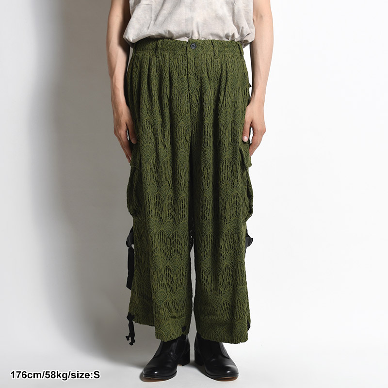 LACE X BAND WIDE SLACKS -KHAKI-