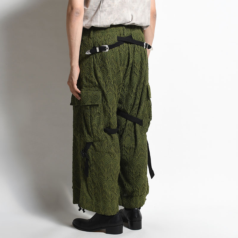 LACE X BAND WIDE SLACKS -KHAKI-