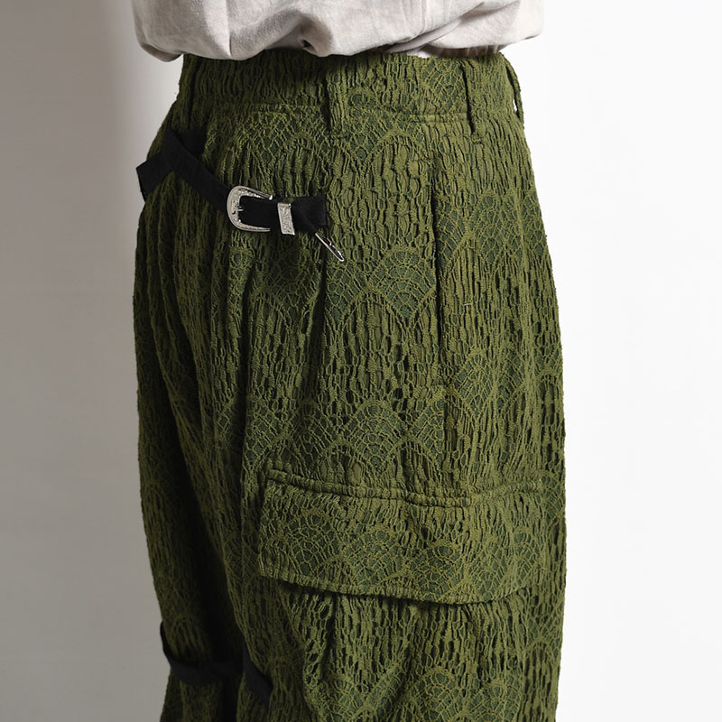 LACE X BAND WIDE SLACKS -KHAKI-