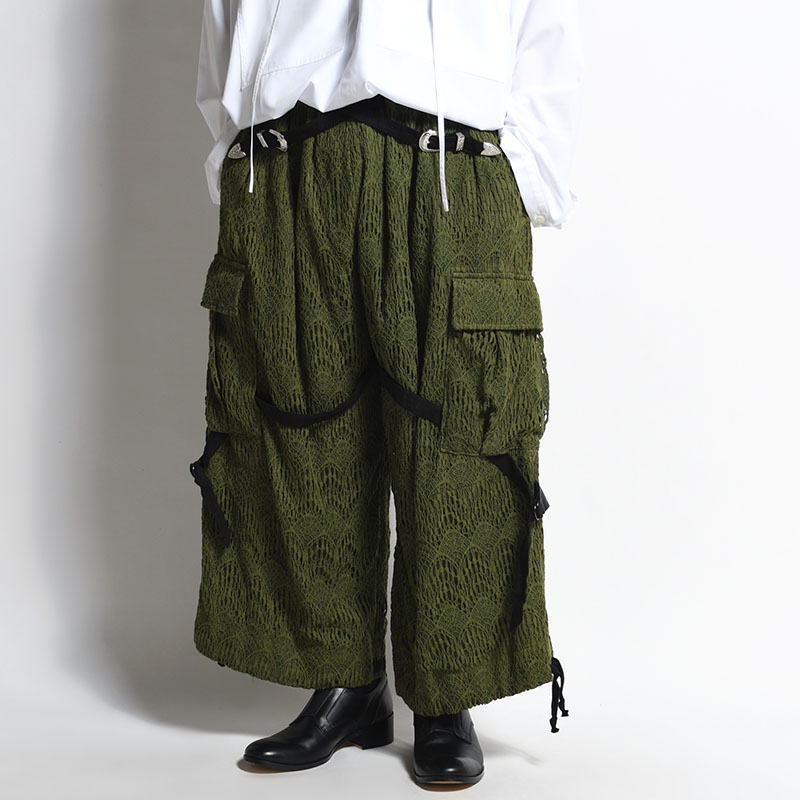 LACE X BAND WIDE SLACKS -KHAKI-