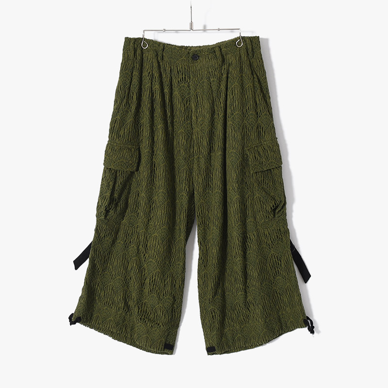 LACE X BAND WIDE SLACKS -KHAKI-