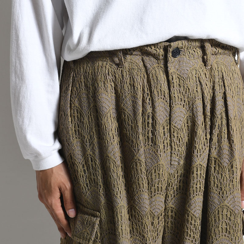 LACE X BAND WIDE SLACKS -BEIGE-