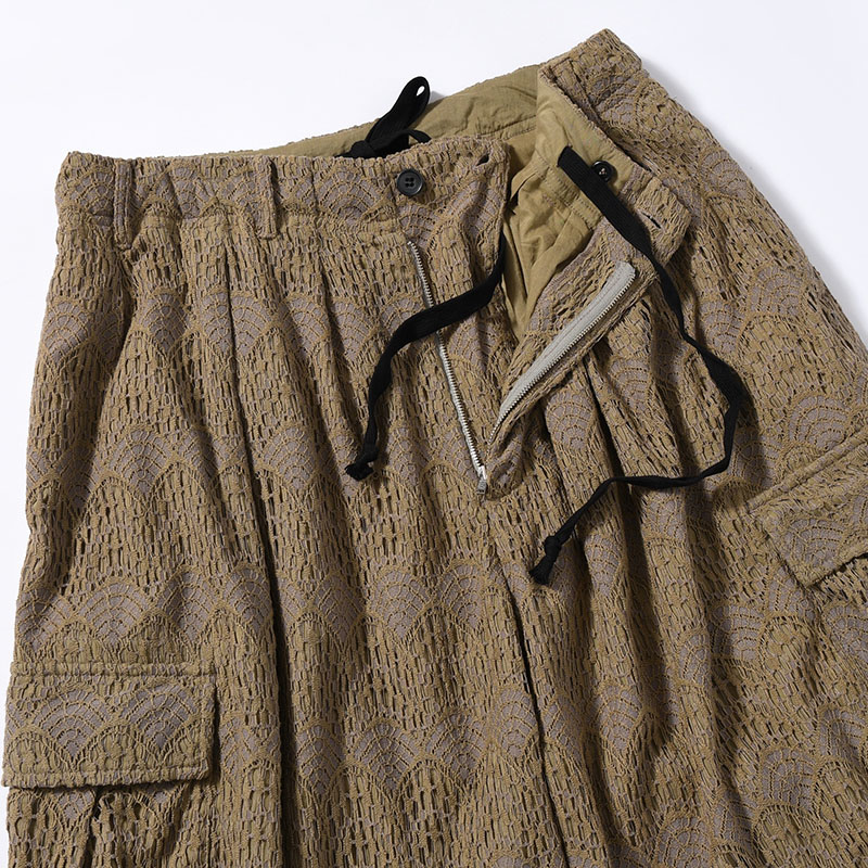 LACE X BAND WIDE SLACKS -BEIGE-