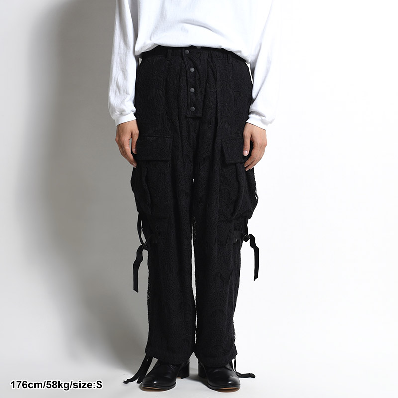 LACE BONDAGE CARGO PANTS -BLACK-