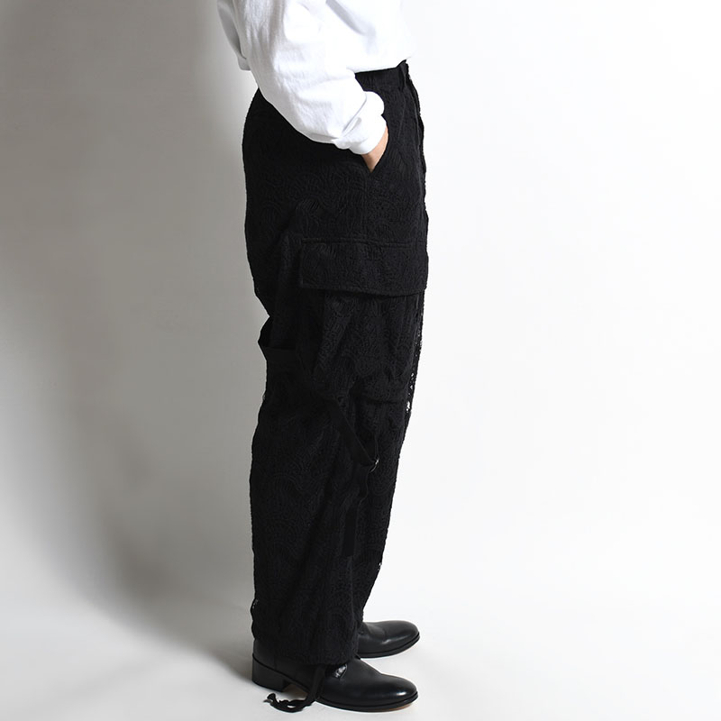 LACE BONDAGE CARGO PANTS -BLACK-