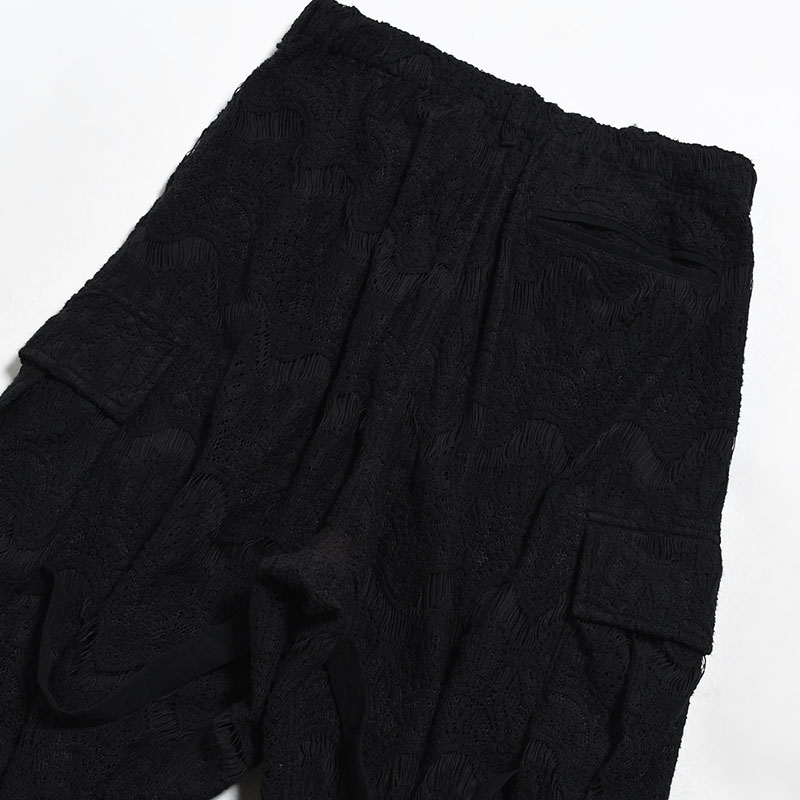 LACE BONDAGE CARGO PANTS -BLACK-