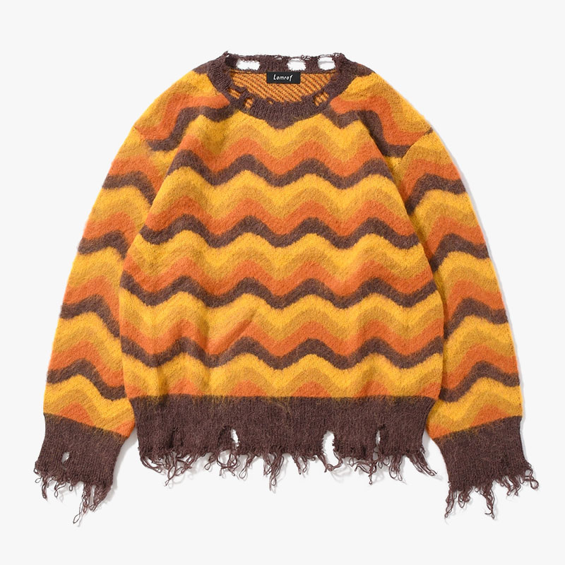 WAVE MOHAIR KNIT -BROWN-