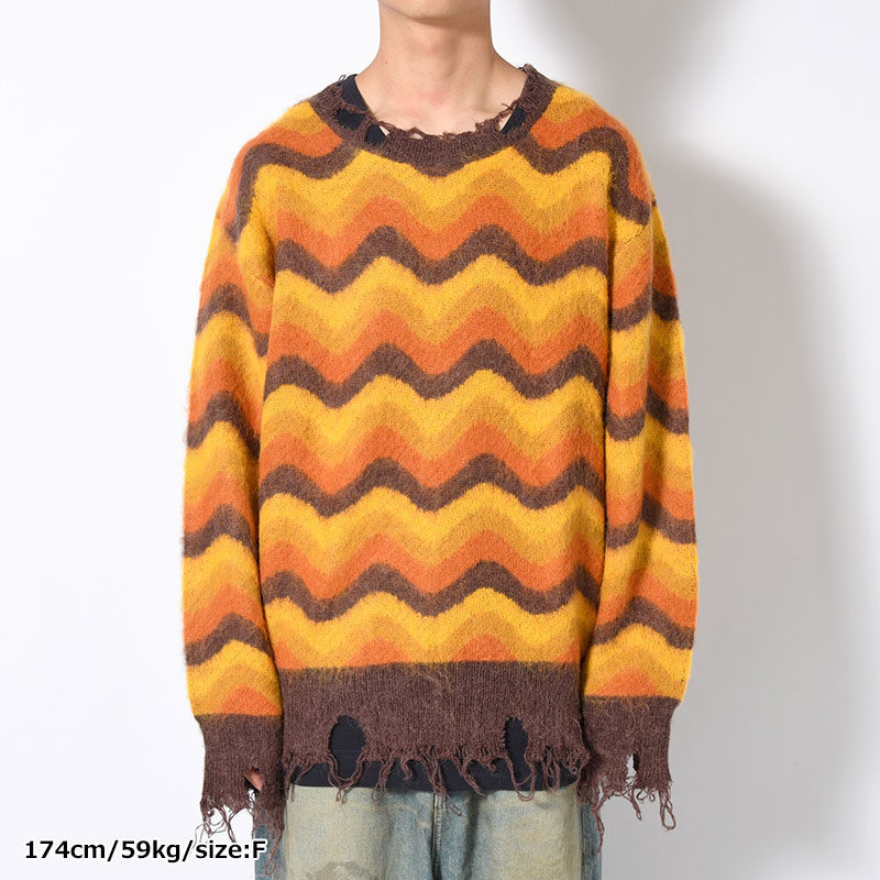 WAVE MOHAIR KNIT -BROWN-