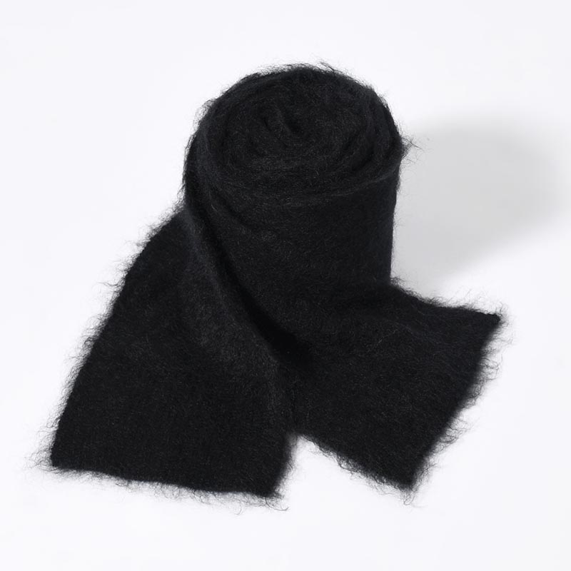 EXTRA LONG WOOL MOHAIR KNITTED SCARF -BLACK-