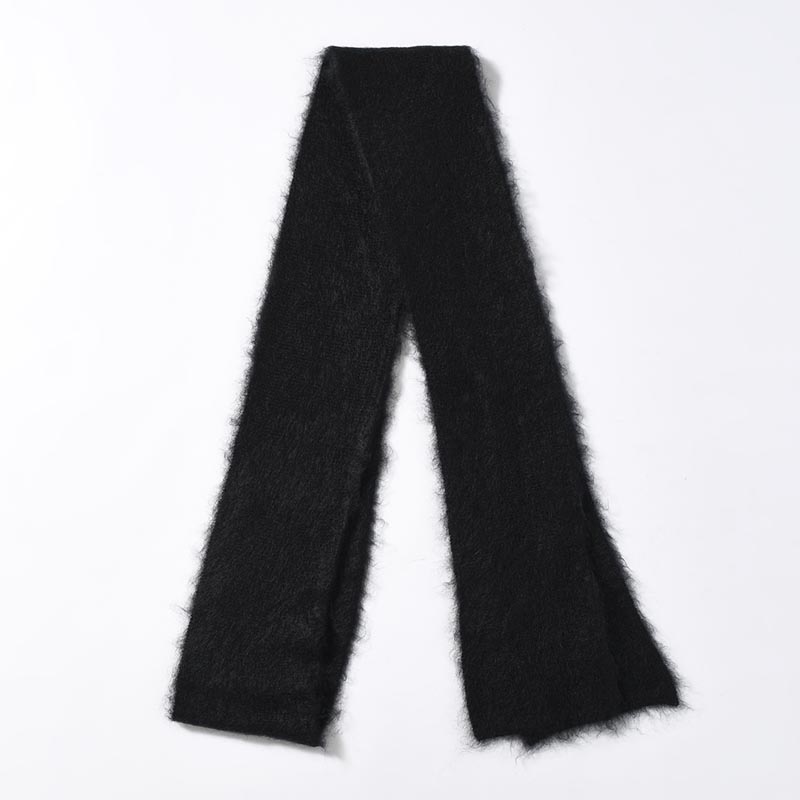 EXTRA LONG WOOL MOHAIR KNITTED SCARF -BLACK-