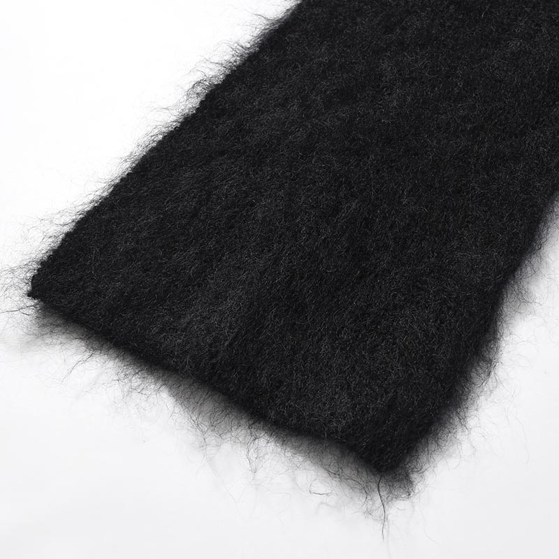 EXTRA LONG WOOL MOHAIR KNITTED SCARF -BLACK-