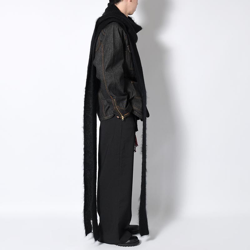 EXTRA LONG WOOL MOHAIR KNITTED SCARF -BLACK-