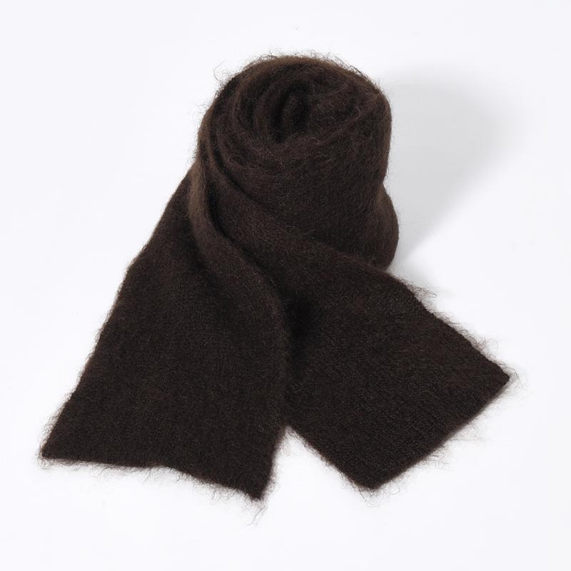 EXTRA LONG WOOL MOHAIR KNITTED SCARF -DARK BROWN-