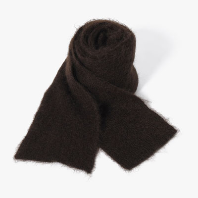 EXTRA LONG WOOL MOHAIR KNITTED SCARF -DARK BROWN-