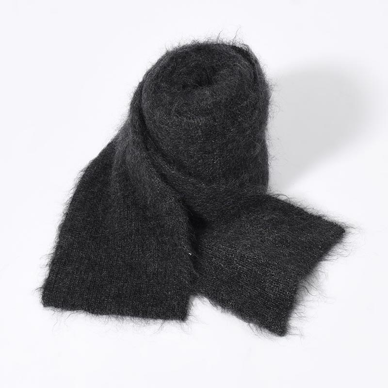 EXTRA LONG WOOL MOHAIR KNITTED SCARF -CHARCOAL-