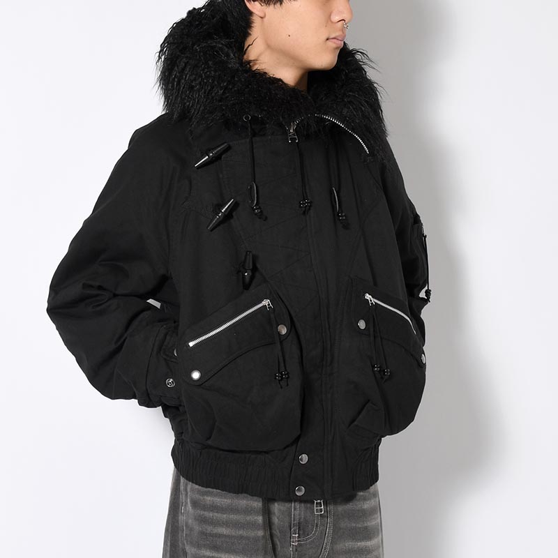 PADDED HOODED BOMBER JACKET -BLACK-